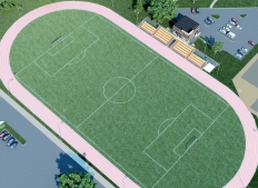 Stadium. Ländliche Besiedlung Fedoskino.